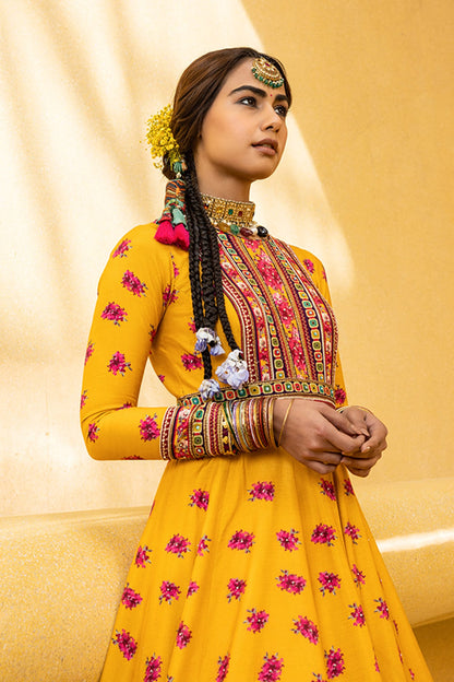 Womens Inayat Yellow Silk Anarkali Set