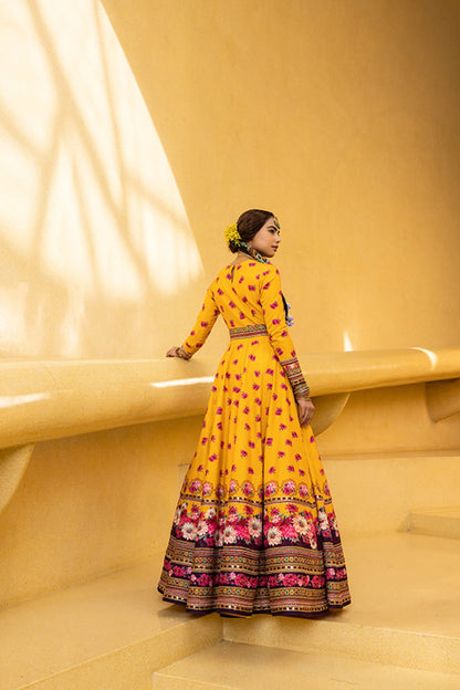 Womens Inayat Yellow Silk Anarkali Set