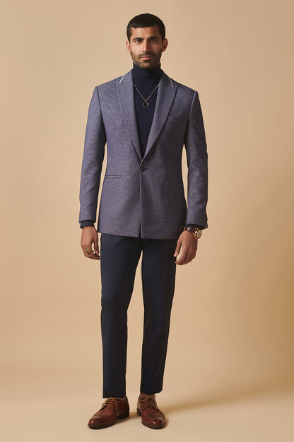 Mens White Collar Blue textured blazer with collar details