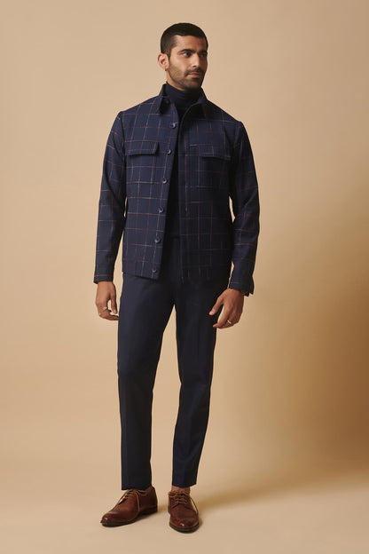 Mens Window Blue checkered shacket blazer