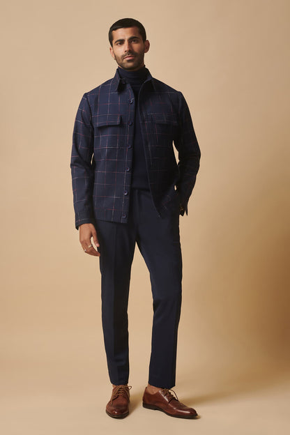 Mens Window Blue checkered shacket blazer