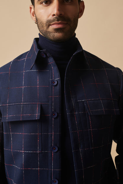 Mens Window Blue checkered shacket blazer