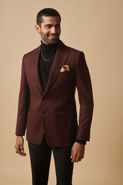 Mens Liber Wine herringbone jacket with peak lapel