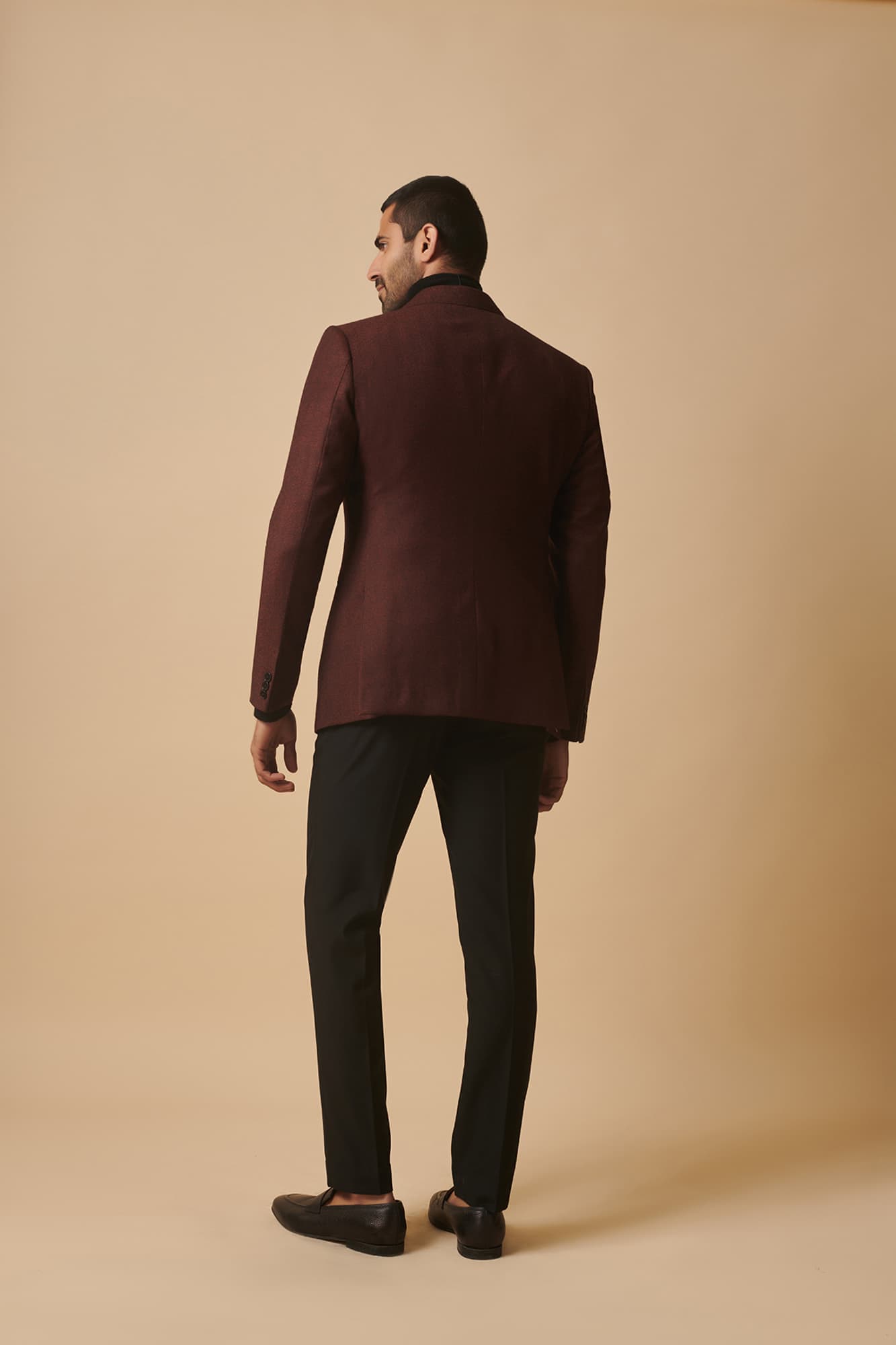 Mens Liber Wine herringbone jacket with peak lapel