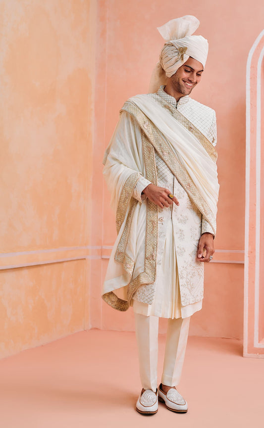 Men wearing Ivory sherwani