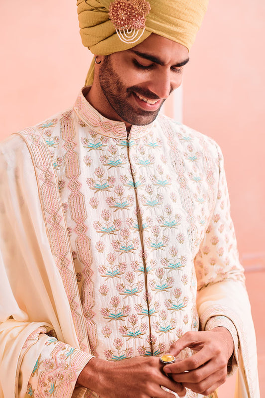 Men wearing Ivory sherwani