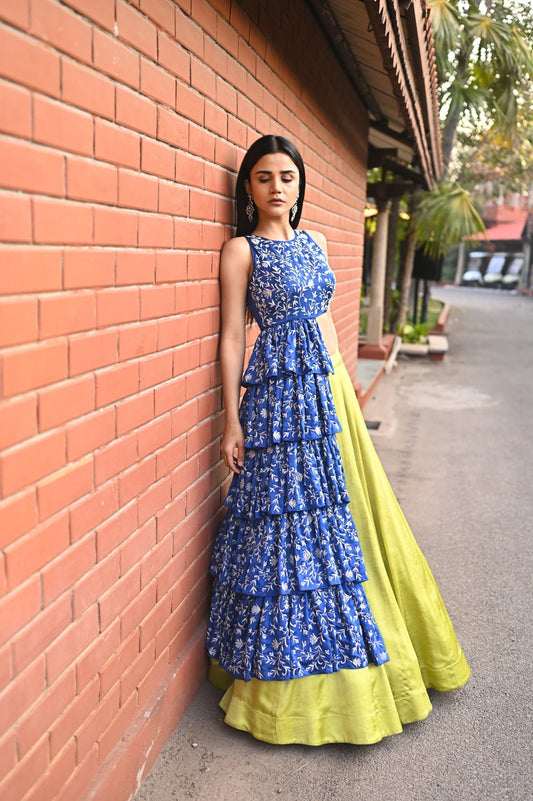 Women wearing blue dress