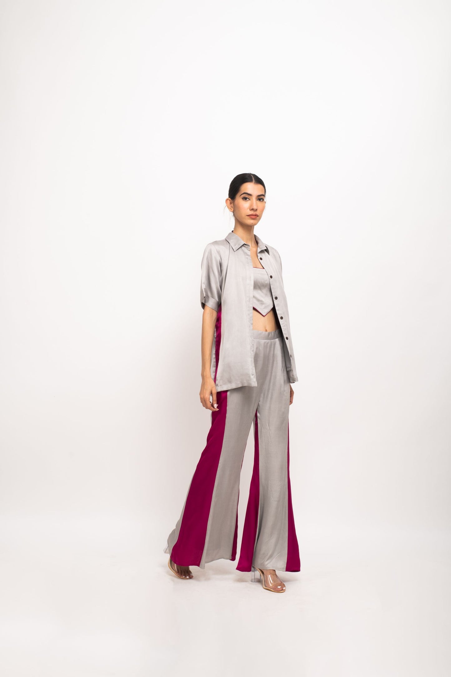 Womens Neora Grey Silk Co-Ord Set