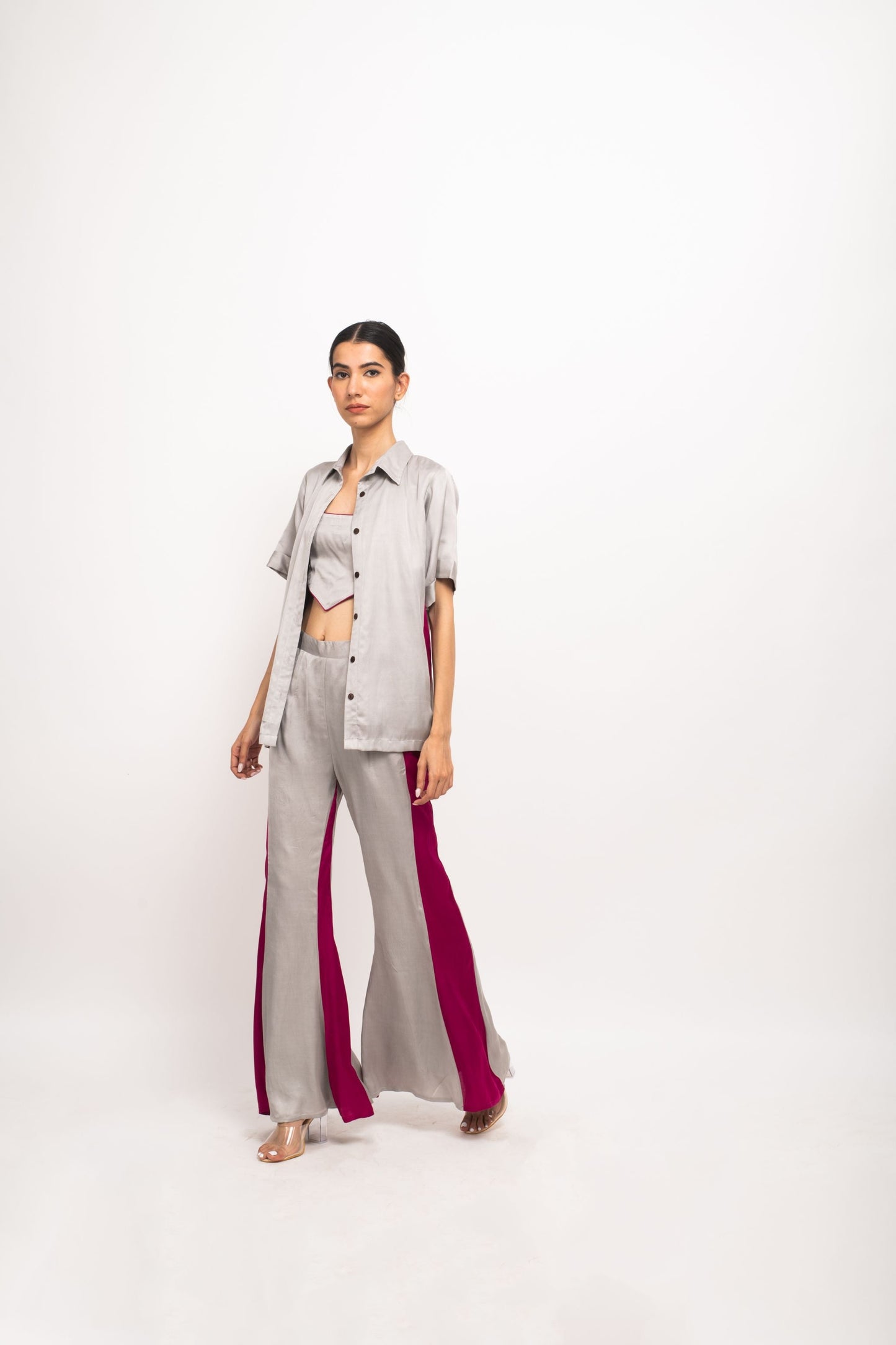 Womens Neora Grey Silk Co-Ord Set