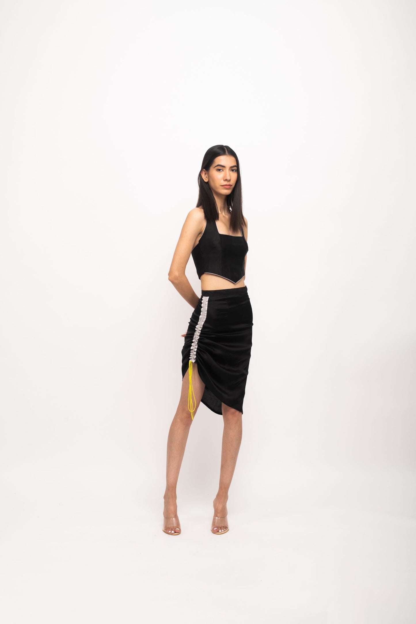 Womens Neora Black Silk Bustier Skirt Set