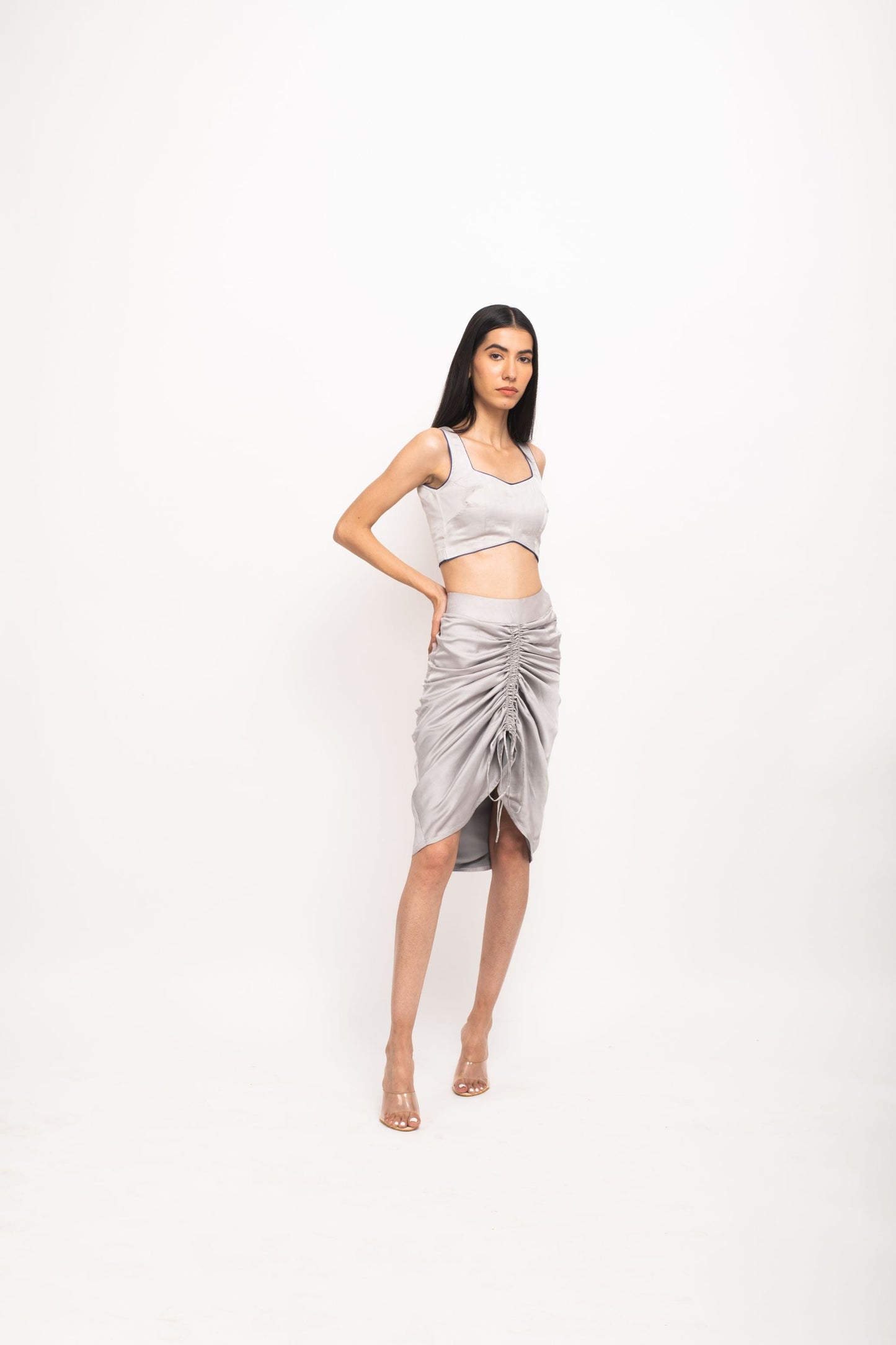 Womens Neora Grey Silk Bustier Skirt Set