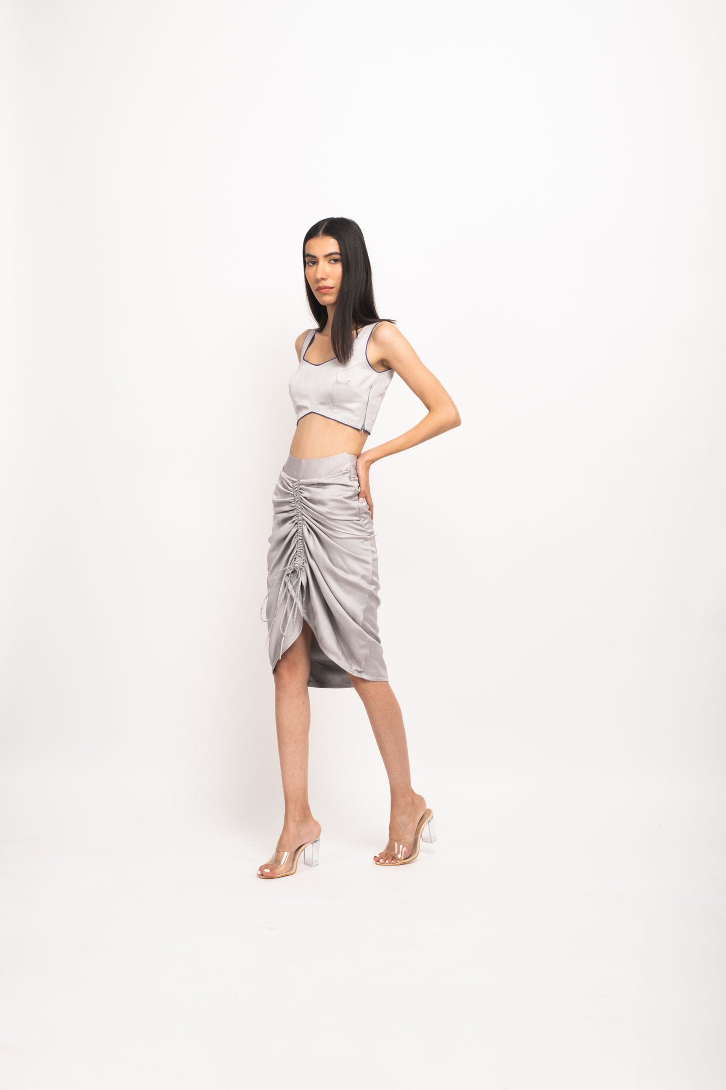 Womens Neora Grey Silk Bustier Skirt Set