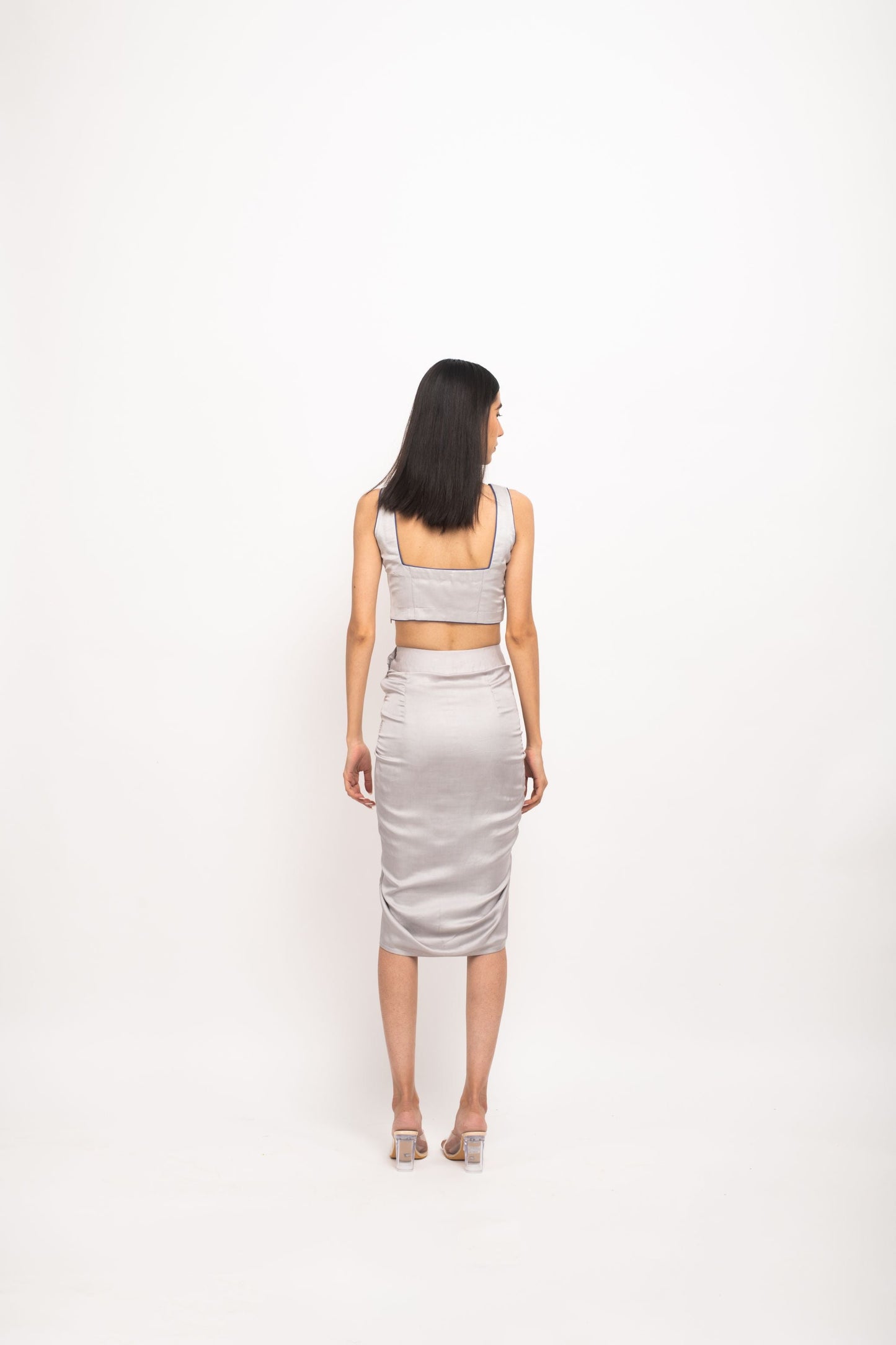 Womens Neora Grey Silk Bustier Skirt Set