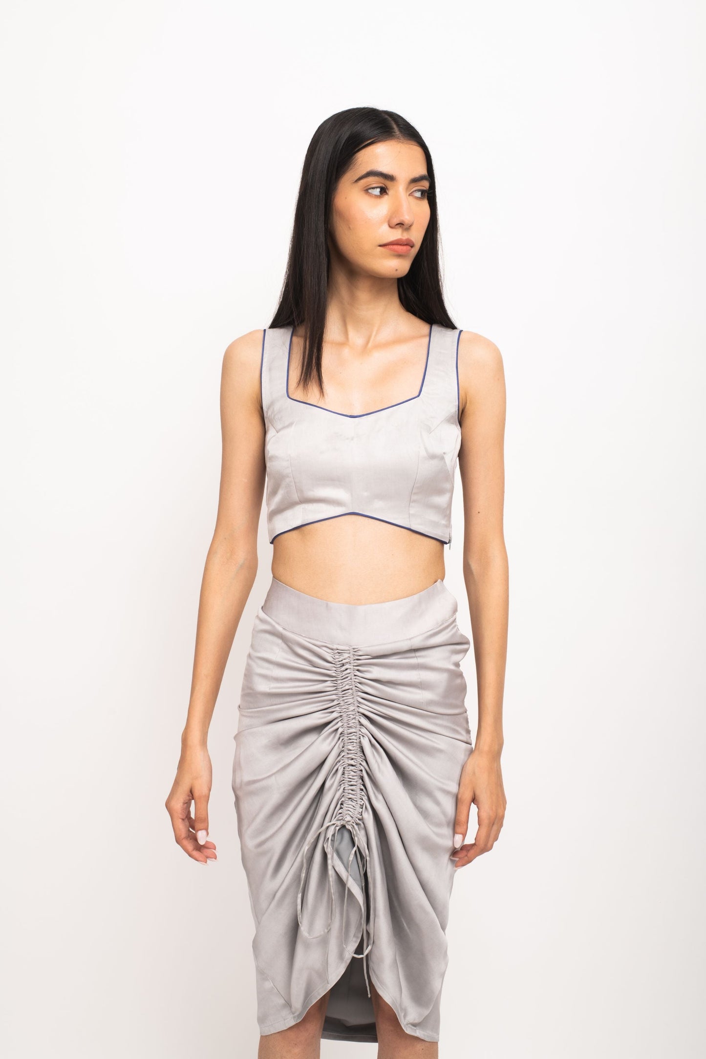 Womens Neora Grey Silk Bustier Skirt Set