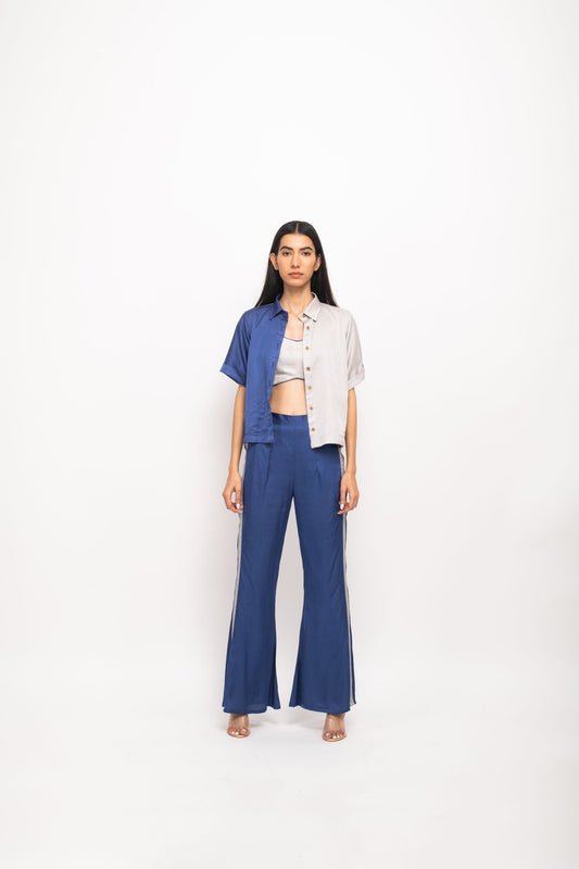 Women Wearing Blue Co-ord Set.