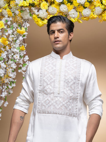 Mens Bagh White Cotton Kurta Set With Pants