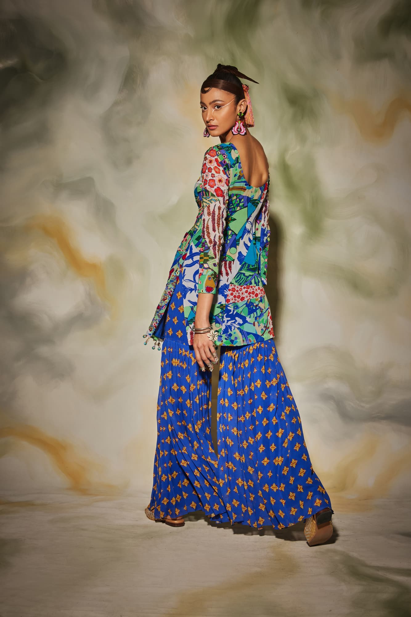 Womens Akira Blue Georgette Gharara Set