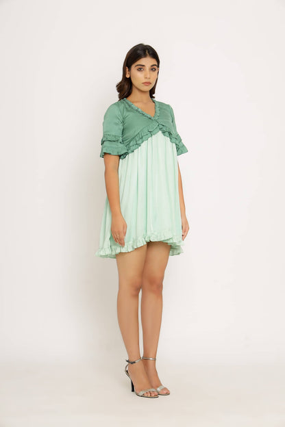 Womens Hoppipolla Green Silk Mini Dress