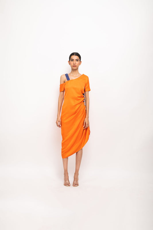 Women Wearing Orange Body Fitted Dress.