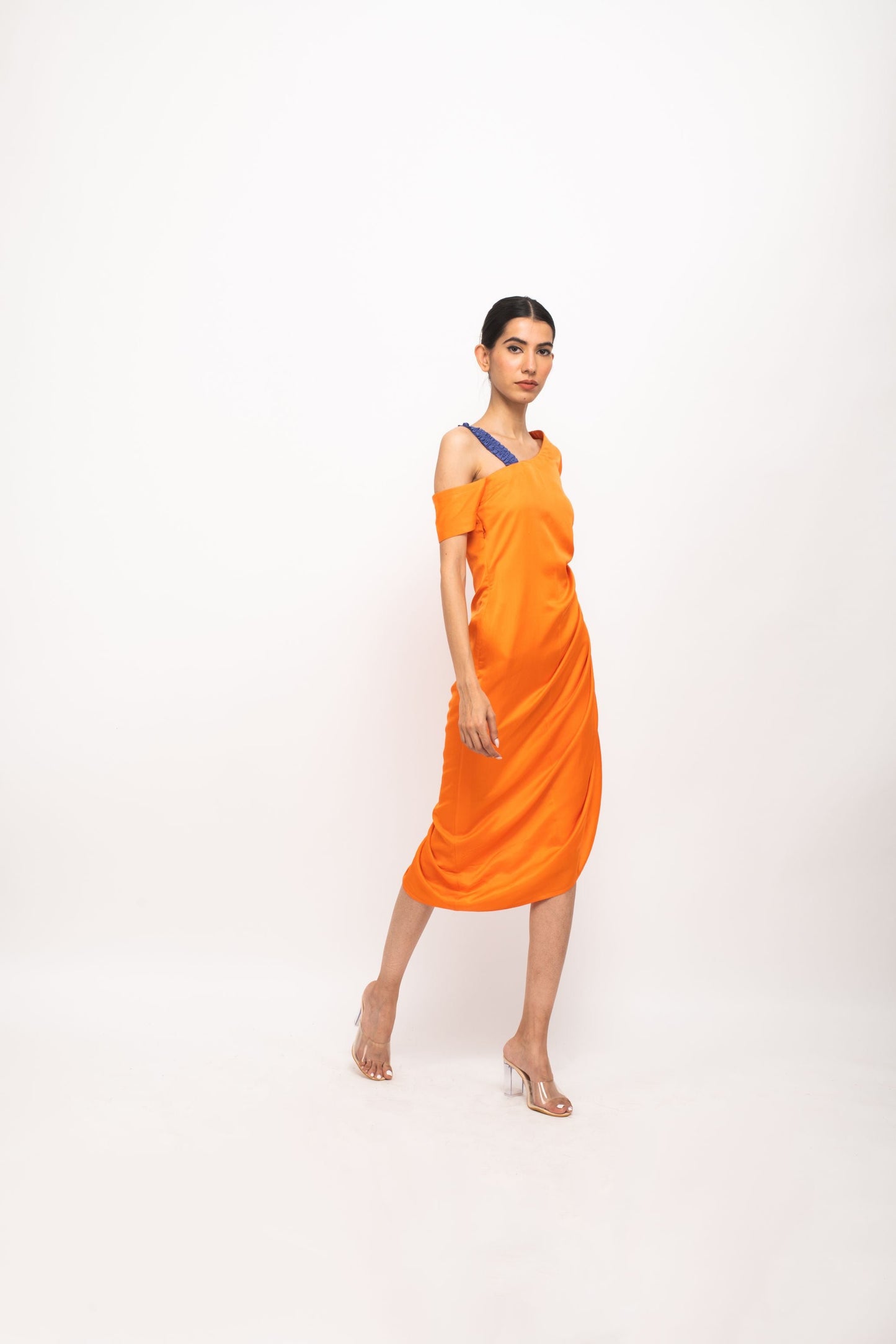 Womens Neora Orange Silk Body Fitted Dress