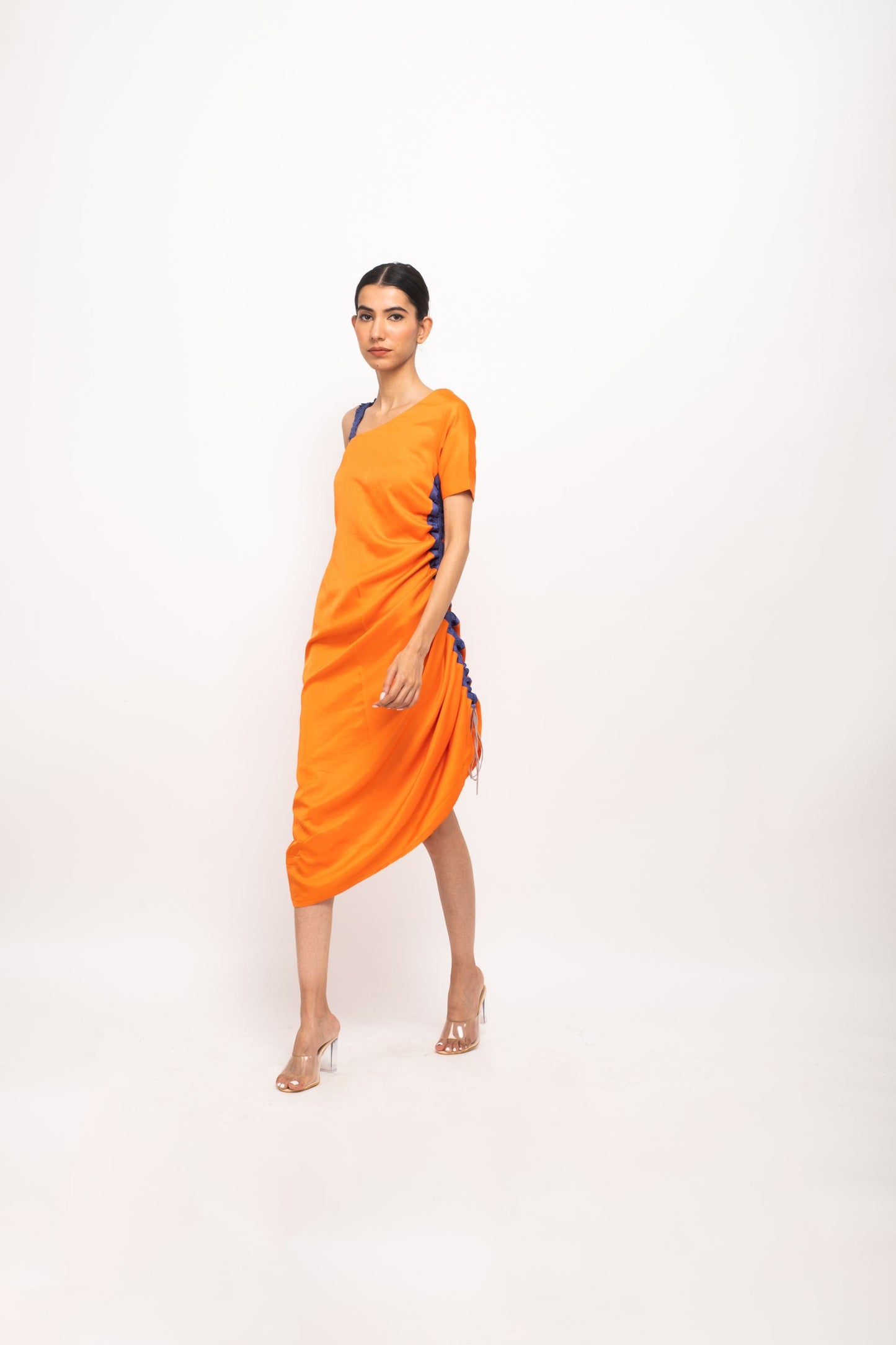 Womens Neora Orange Silk Body Fitted Dress