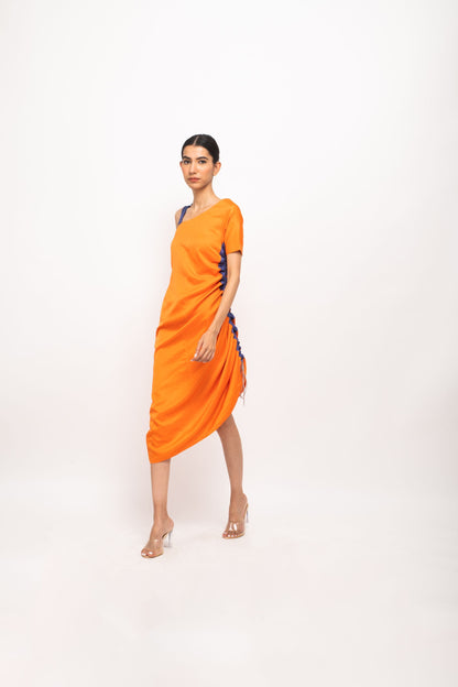 Womens Neora Orange Silk Body Fitted Dress