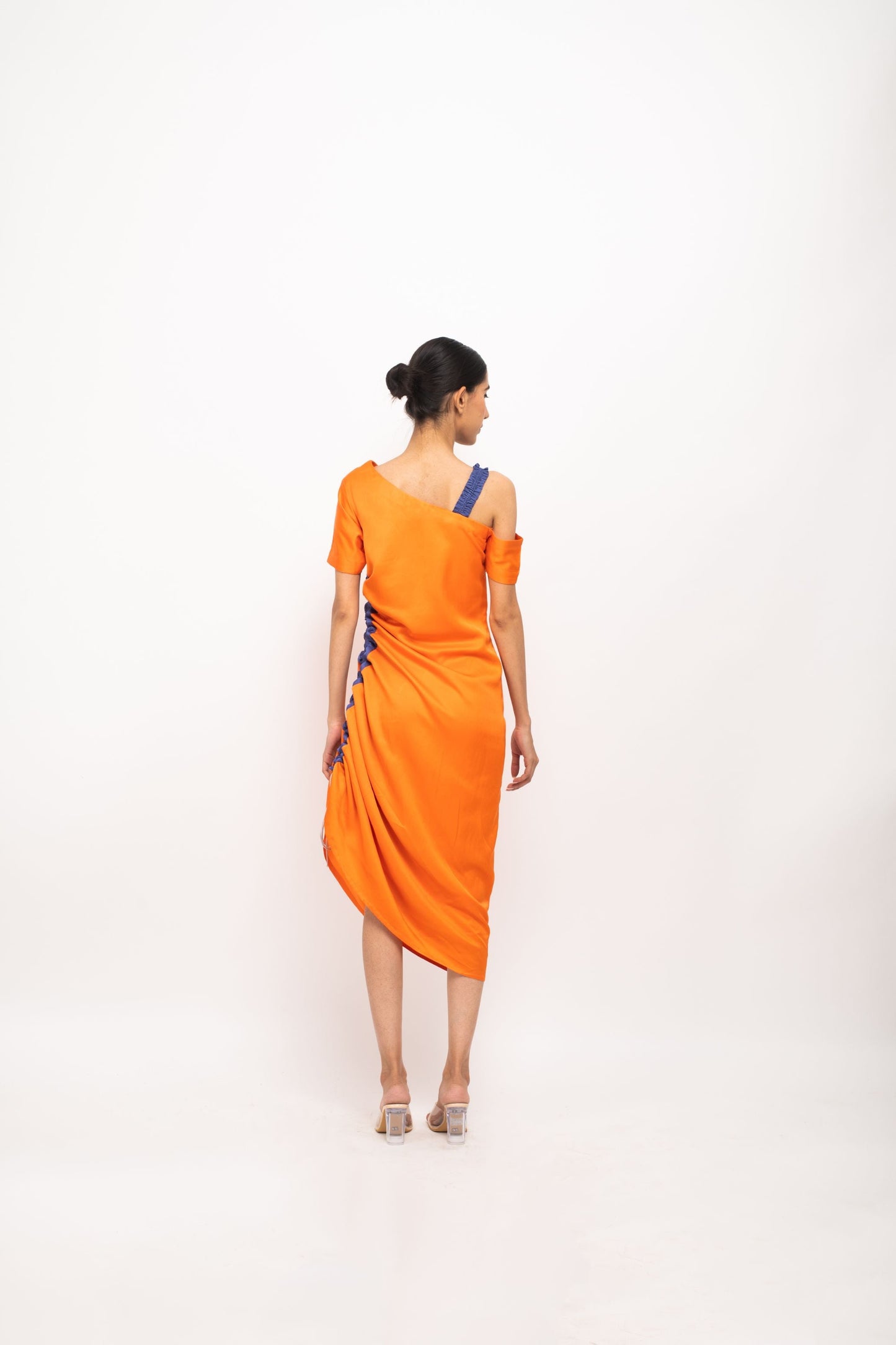 Womens Neora Orange Silk Body Fitted Dress