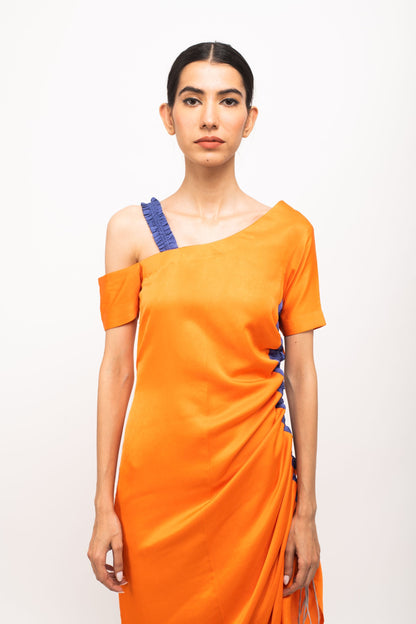 Womens Neora Orange Silk Body Fitted Dress