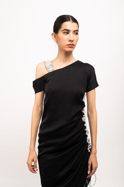 Womens Neora Black Silk Body Fitted Dress