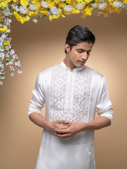 Mens Bagh White Cotton Kurta Set With Pants