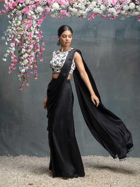 Women Wearing  Black Modal Saree Set