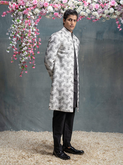 Mens Bagh White Black Cotton Jacket With Kurta Set