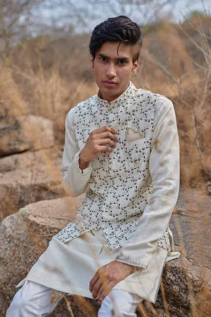 Mens KOA White Rawsilk Jacket Set