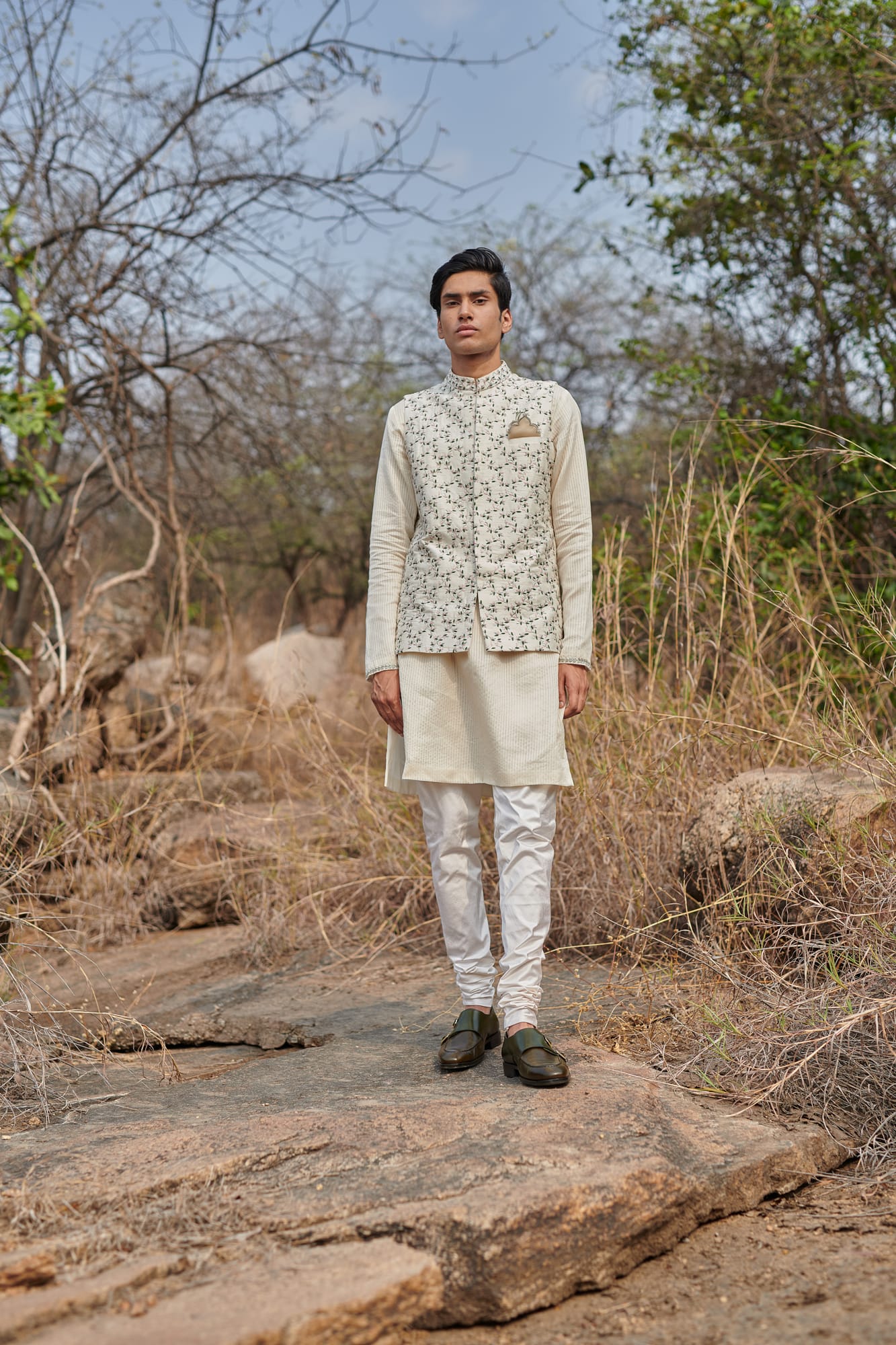 Men Wearing White Jacket Set.