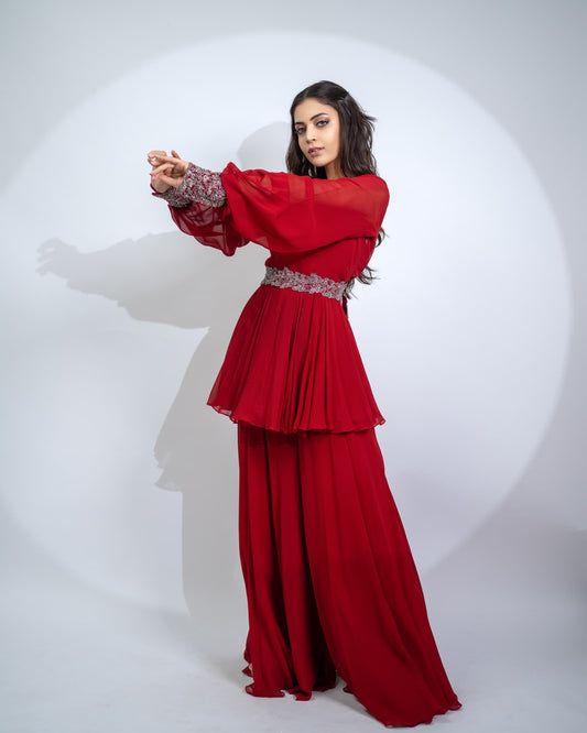 Women wearing red Co-ord set