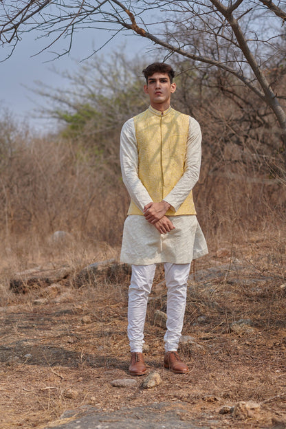 Men Wearing Yellow Jacket Set.