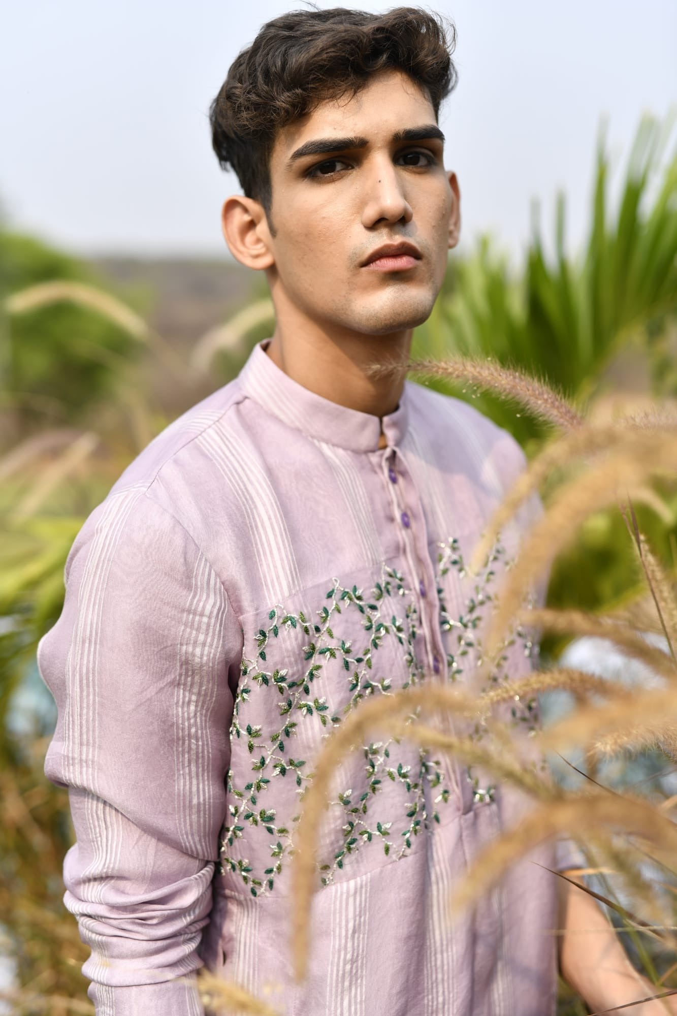 Mens KOA Purple Organza Kurta Set