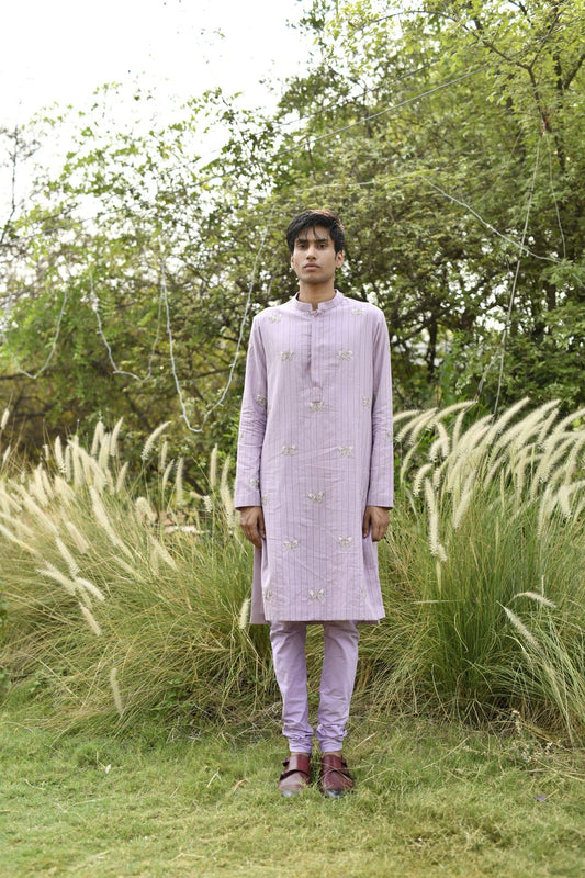 Man Wearing Purple Kurta Set