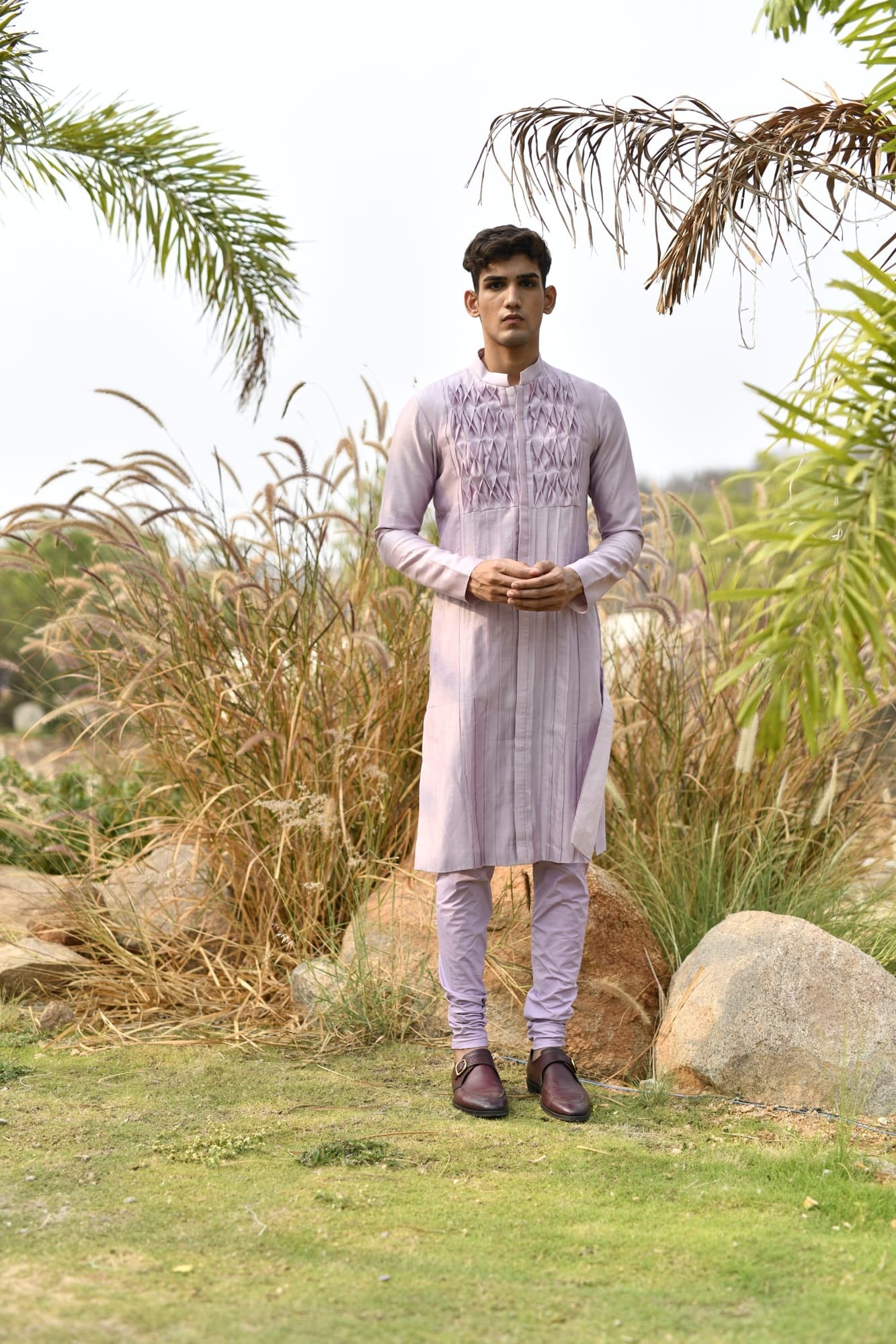 Men Wearig Purple Kurta Set