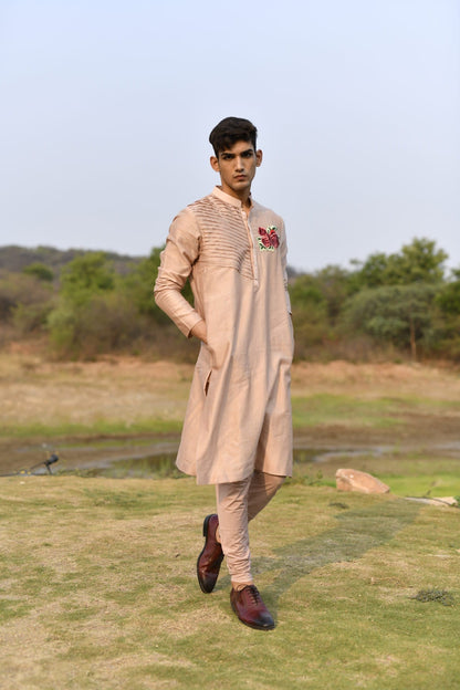 Man Wearing Pink Kurta Set