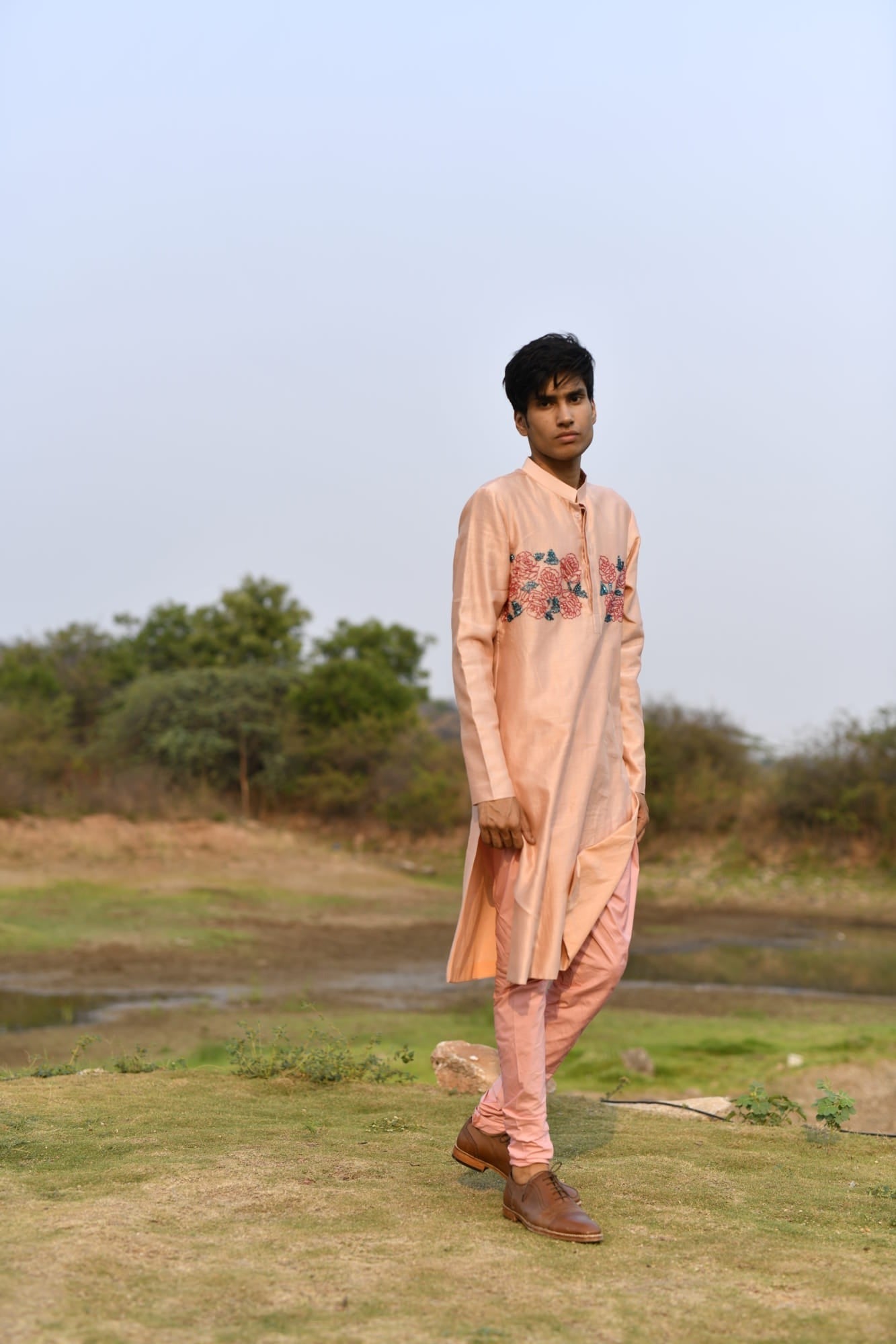 Mens Wear KOA Pink Rose Rawsilk Kurta Set