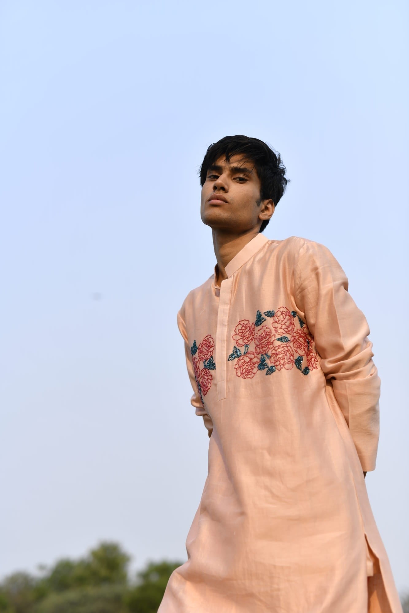 Mens Wear KOA Pink Rose Rawsilk Kurta Set