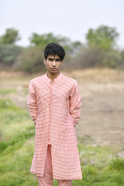 Mens KOA Pink Rawsilk Kurta Set