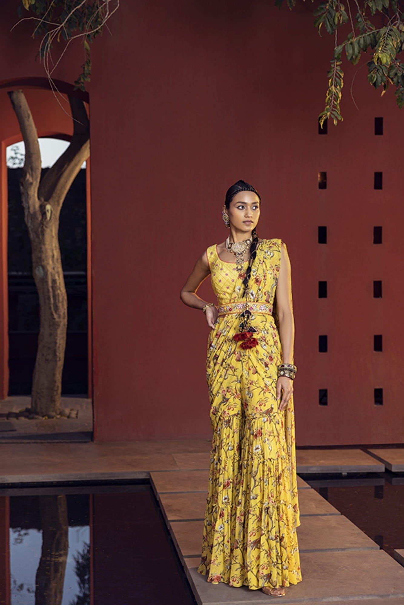 Women Wearing Pre-Draped Gharara Saree.