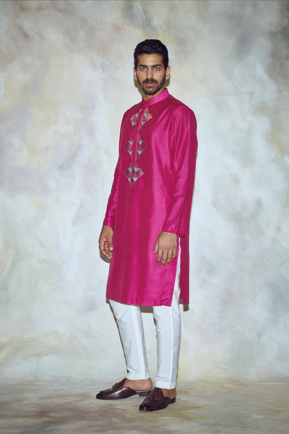 Mens Rang Fuscia Silk Kurta