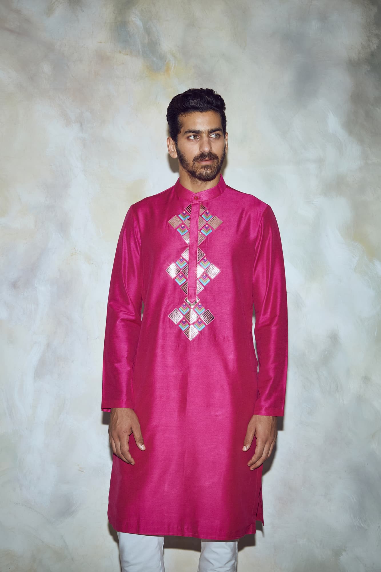 Mens Rang Fuscia Silk Kurta