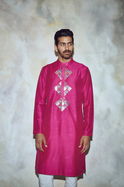 Mens Rang Fuscia Silk Kurta