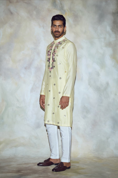 Mens Rang Yellow Silk Kurta