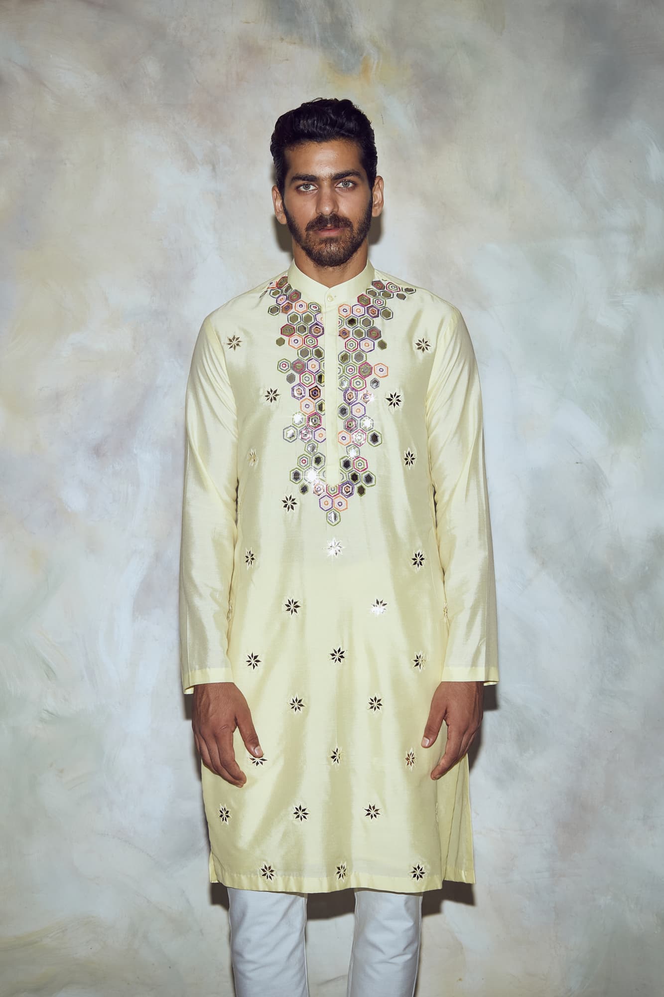 Mens Rang Yellow Silk Kurta