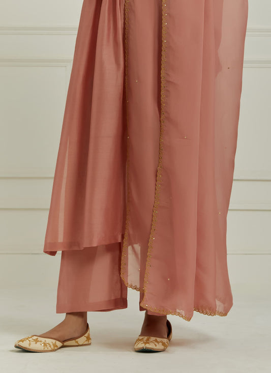 Women Wearing MTO Pink Chanderi Pant